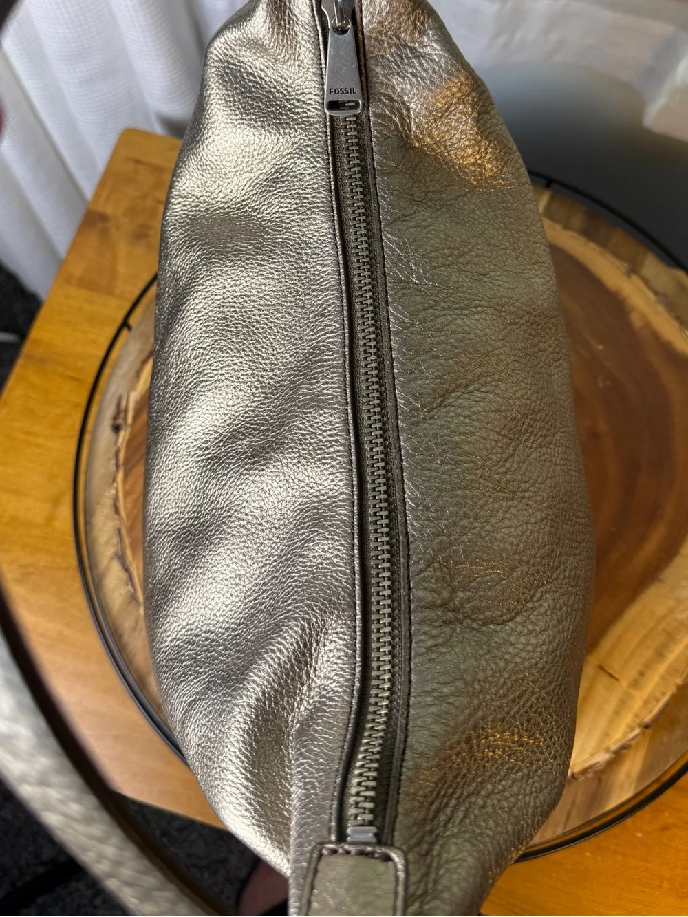 Fossil Gold Metallic Leather Hobo Shoulder Bag + Pouch Freebie EUC